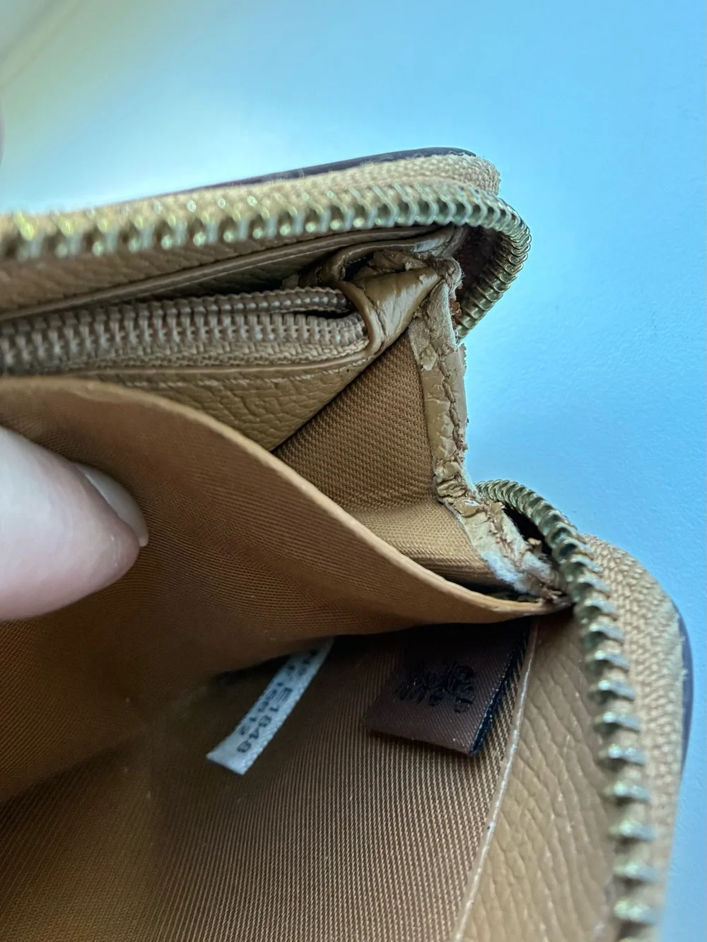 Coach Brown Pebbled Leather Zip Wallet with Gold Logo